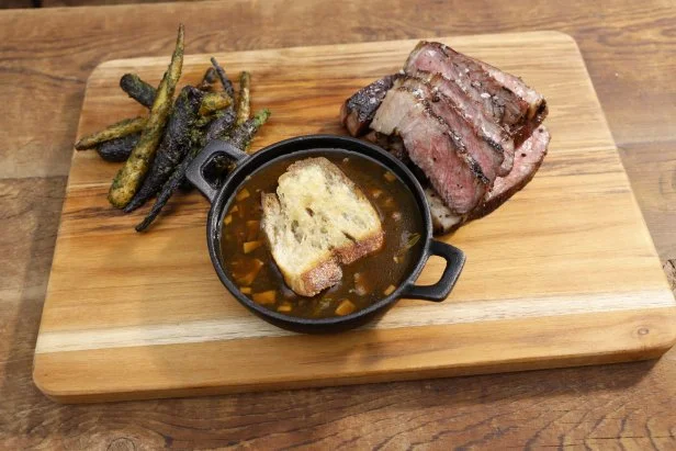 Team Esaul and Grecia Final Burn_COURSE 4_BLACK GARLIC RIBEYE_CARROTS_PORCINI SOUP_as seen on Pitmasters, Season 1.