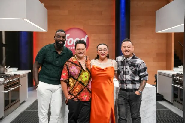 Host Eric Adjepong, Chefs Dale Talde, Nini Nguyen, Jet Tila portrait (L to R) , as seen on the Food Network's Wild Card Kitchen Season 3