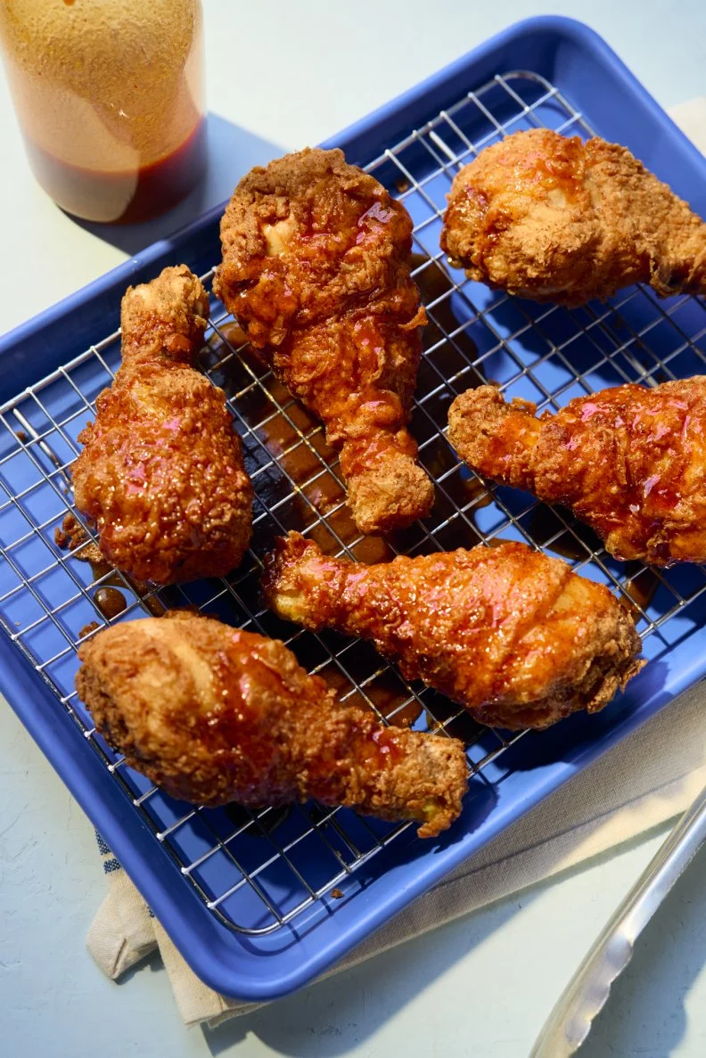 A pan of Hot Honey Drumsticks made by Kardea Brown, author of Make Do With What You Have