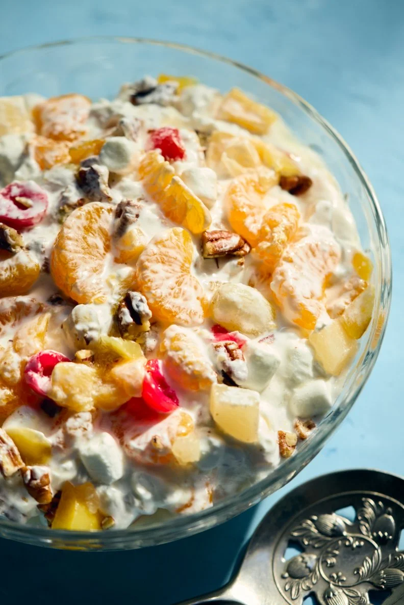 A bowl of Ambrosia Salad made by Kardea Brown, author of Make Do With What You Have