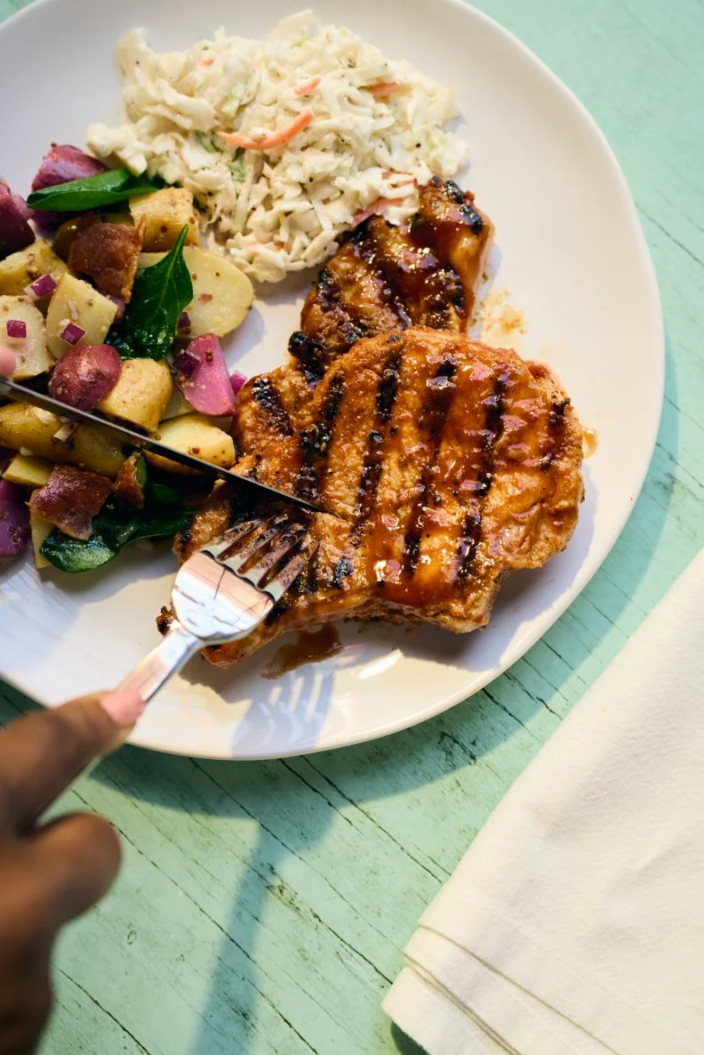 A plate of Grilled "Poke" Chops made by Kardea Brown, author of Make Do With What You Have