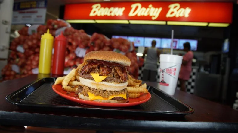 Bacon Double Cheeseburger Aplenty at The Beacon Drive In.