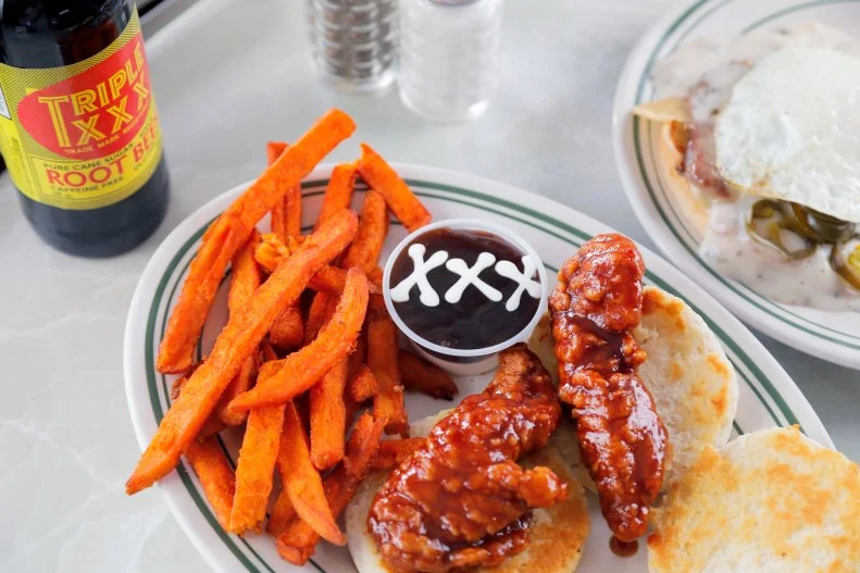 The Ashley Burkhardt Double Play prepared by Chef/co-owner Greg Ehresman at Triple XXX Family Restaurant in West Lafayette, Indiana, as seen on Food Network's Triple D Nation, Season 7.