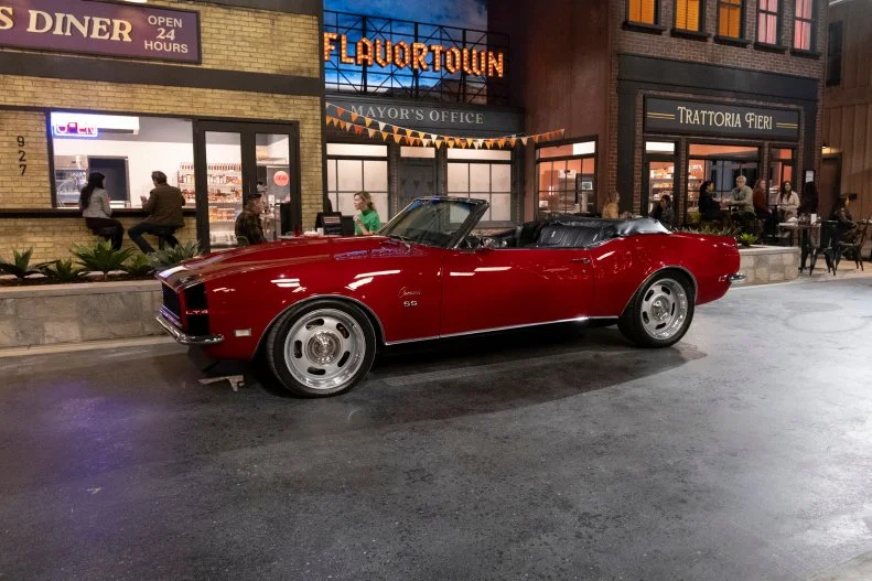 Guy Fieri's cherry red '68 Camaro on the set of Flavortown Food Fight