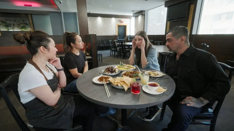 Jen Agg and Aaron Sanchez sit down to discuss with Jeanette L and Joanna L in resturant before new design