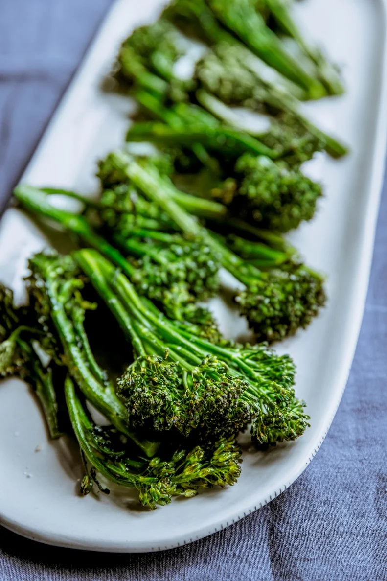 Close-up of Roasted Broccolini, as seen on Be My Guest with Ina Garten, Season 7