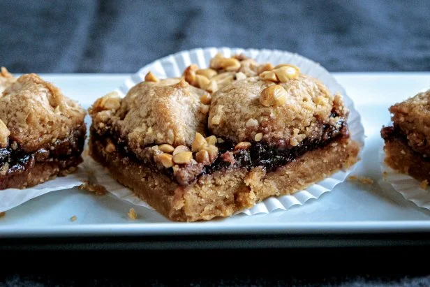 Close-up of Peanut Butter and Jelly Bars, as seen on Be My Guest with Ina Garten, Season 8