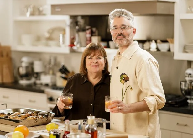Ina Garten and Michael Barbaro with Old Fashioned cocktails, as seen on Be My Guest with Ina Garten, Season 8