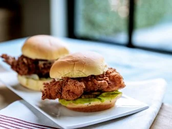 Close-up of Fried Chicken Sandwiches, as seen on Be My Guest with Ina Garten, Season 8