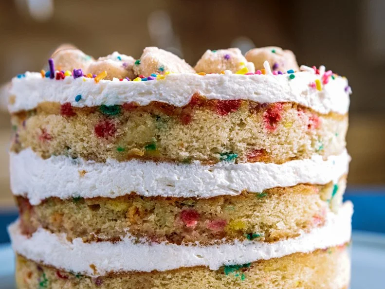 Close Up of Birthday Layer Cake, as seen on Be My Guest Season 9
