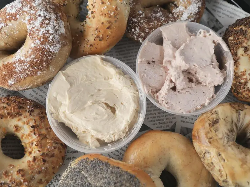 A variety of bagels as prepared by chef Jeff Pietila at Krave Bagel in Myrtle Beach, South Carolina, as seen on Food Network's Diners Drive-Ins and Dives, season 44.