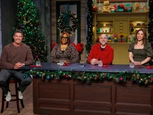 Host Jesse Palmer, Judges Kardea Brown, Duff Goldman and Molly Yeh, portrait, as seen on Holiday Baking Championship, Season 13.