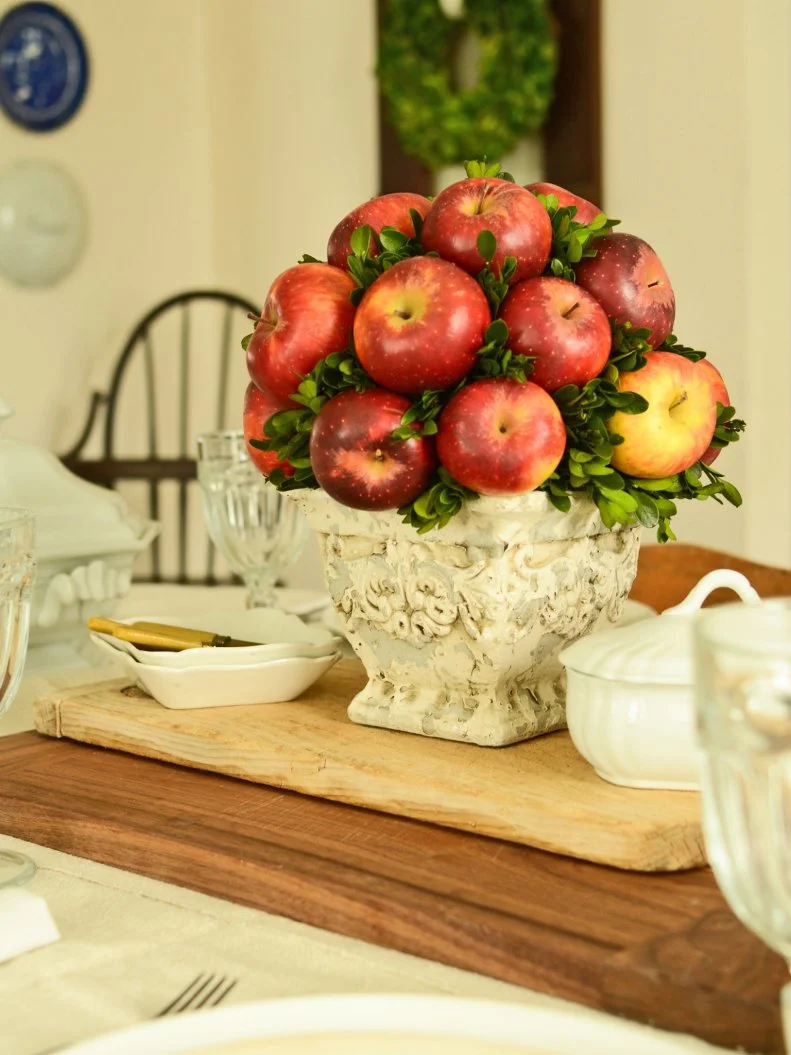 Put the bounty of fall on display by making a topiary out of fresh pears or apples to adorn a holiday table or buffet.
