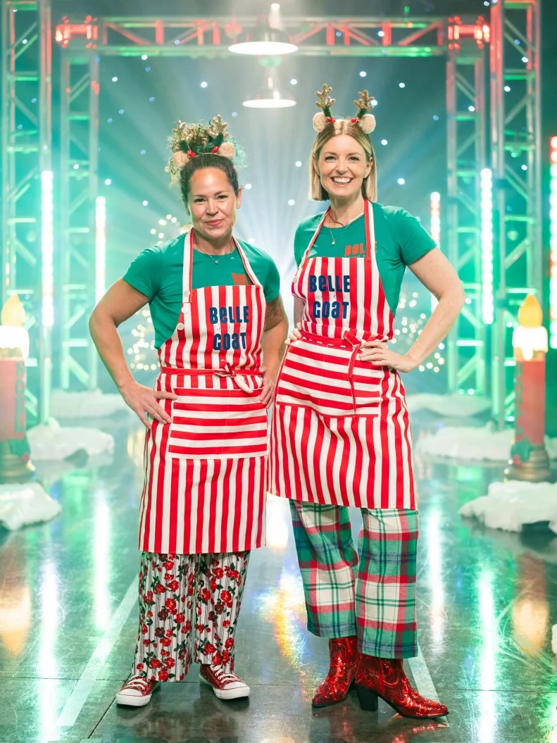 Contestants Stephanie Boswell and Damaris Phillips pose, as seen on Tournament of Champions: All-Star Christmas, Season 2.