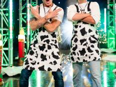Contestants Brian Malarkey and Carlos Anthony pose, as seen on Tournament of Champions: All-Star Christmas, Season 2.