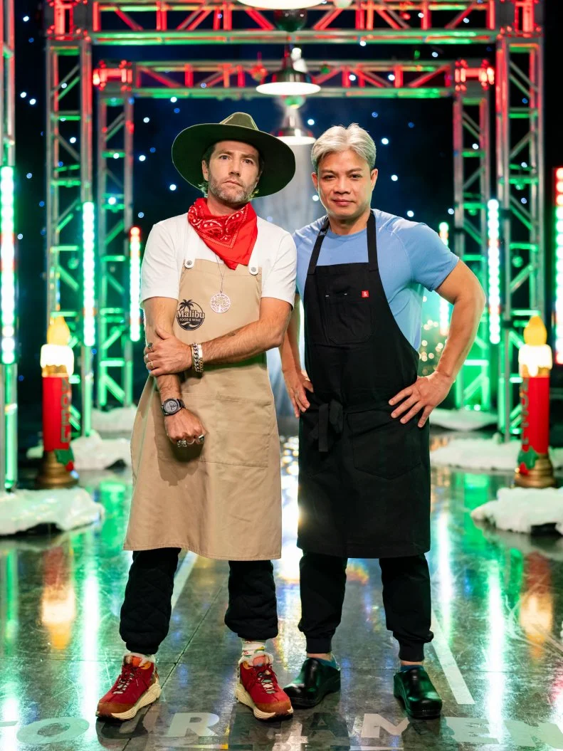 Contestants Marcel Vigneron and Hung Huynh pose, as seen on Tournament of Champions: All-Star Christmas, Season 2.
