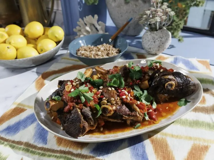 Geoffrey Zakarian's Braised Lamb with Spiced Basmati Rice and Pomegranate Beauty, as seen on The Kitchen, Qatar Special.