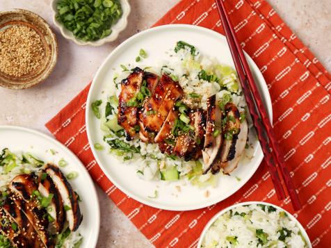 Sneaky Bok Choy Rice with Sticky Ginger-Tamari Chicken Thighs
