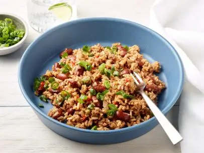 Guy Fieri's Chili Rice for the Shotgun Bird episode of  Guy's Big Bite, as seen on Food Network.