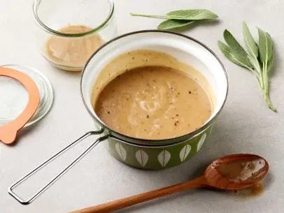 Ina Garten's Make-Ahead Turkey Gravy with Onions & Sage for the Cook Like a Pro: Make-Ahead Thanksgiving episode of Barefoot Contessa: Modern Comfort Food, as seen on Food Network.