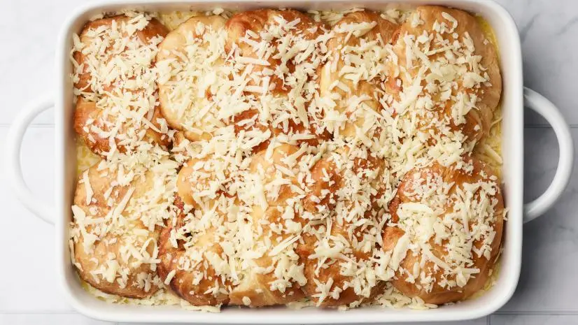 Food Network Kitchen’s Breakfast Croissant Casserole, as seen on Food Network.