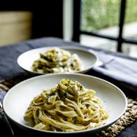 Close-up of Pasta with Pecorino and Pepper, as seen on Be My Guest with Ina Garten, Season 8