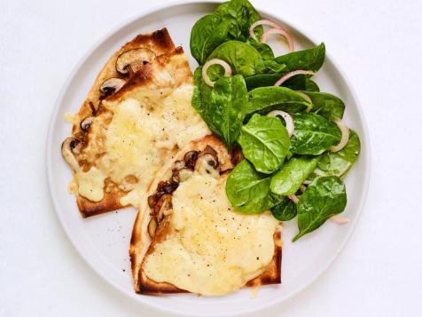 Mushroom and Gruyere Crepes with Spinach Salad