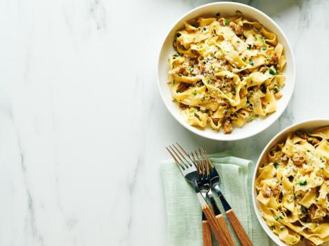 Pappardelle with Sausage and Pistachio Cream Sauce