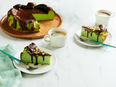 Pistachio Basque Cheesecake with Ganache