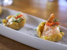 These crispy green plantain cups filled with savory garlic shrimp are crunchy, flavorful and visually appealing.