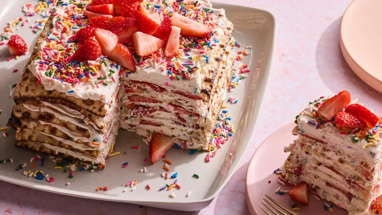 Strawberry Cheesecake Matzah Ice Box Cake