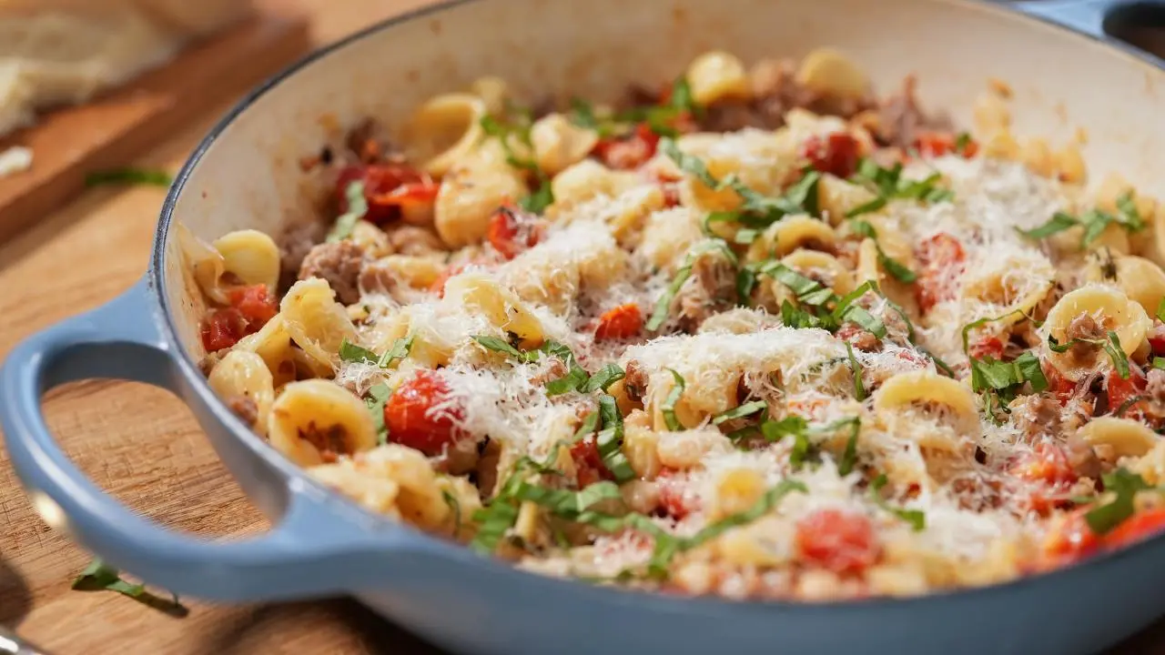 White Bean, Tomato and Sausage Orecchiette
