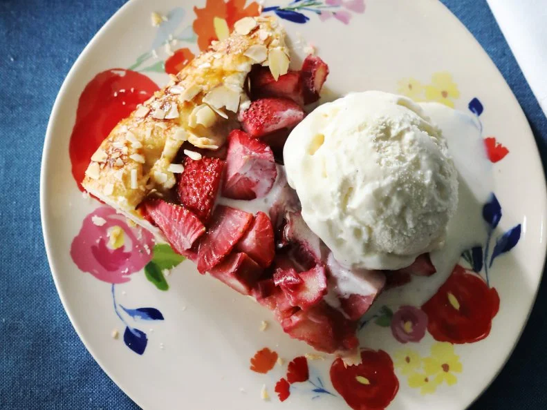 Miss Kardea Brown's Strawberry-Rhubarb Galette, as seen on the Food Networks, Delicious Miss Brown, Season 6.