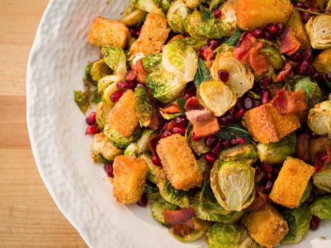 Fried Brussels Sprouts with Bacon and Brown Butter Croutons