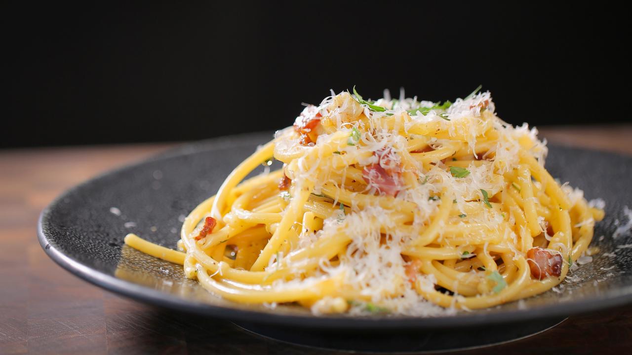 Homemade Bucatini Carbonara - Oh So Delicioso