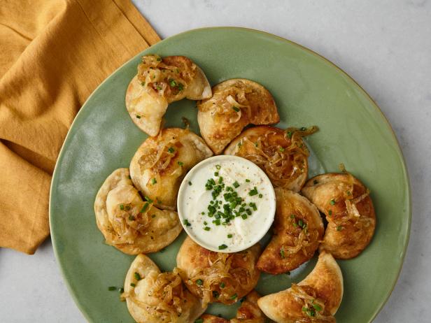 Potato and Goat Cheese Pierogi with Caramelized Onions image