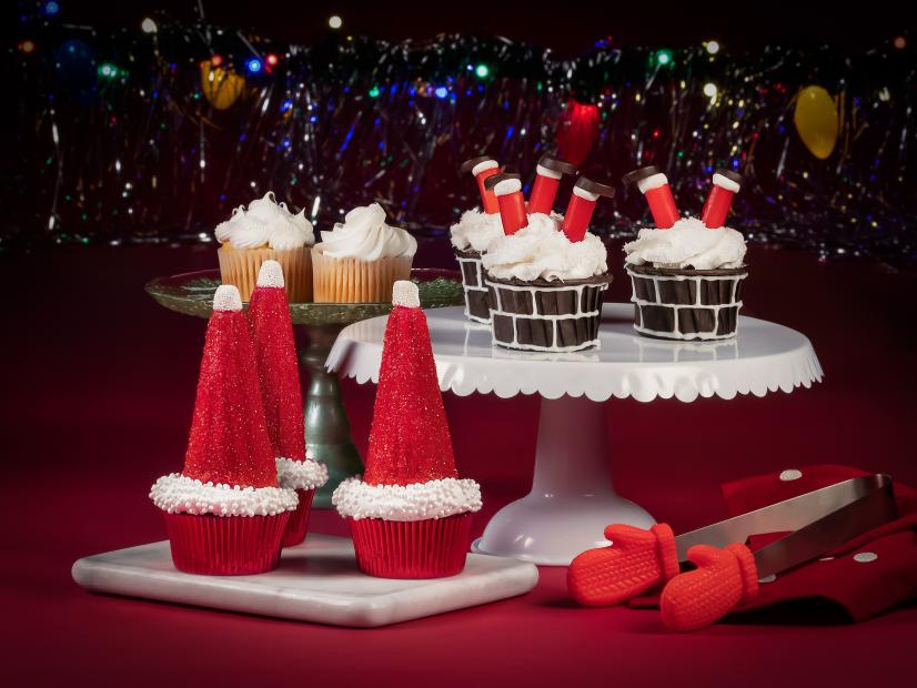 Santa Baked Goods – Santa Hat Cupcakes, Stuck Santa Cupcakes, for Holiday Baking Championship, Season 600.