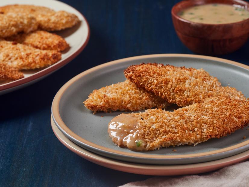 Jeff Mauro's Baked Coconut Chicken Tenders with Mango Chutney Sauce, as seen on Food Network Kitchen.