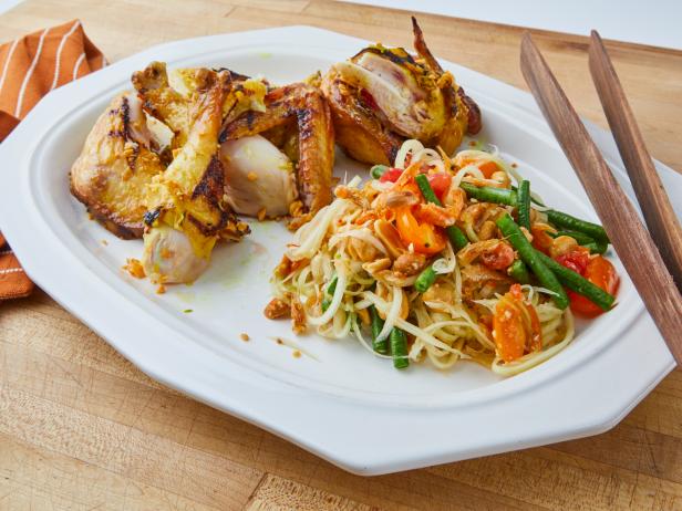 Thai Grilled Chicken with Thai Green Papaya Salad (Gai Yang with Som Tam) Recipe | Leah Cohen | Food Network