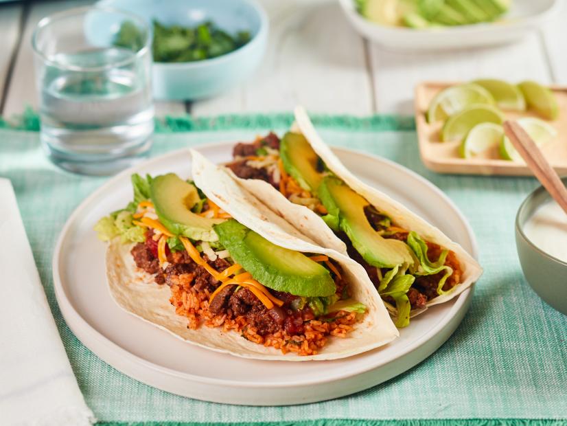Beverly Weidner's Beef Soft Tacos with Spanish Rice, as seen on Food Network Kitchen.