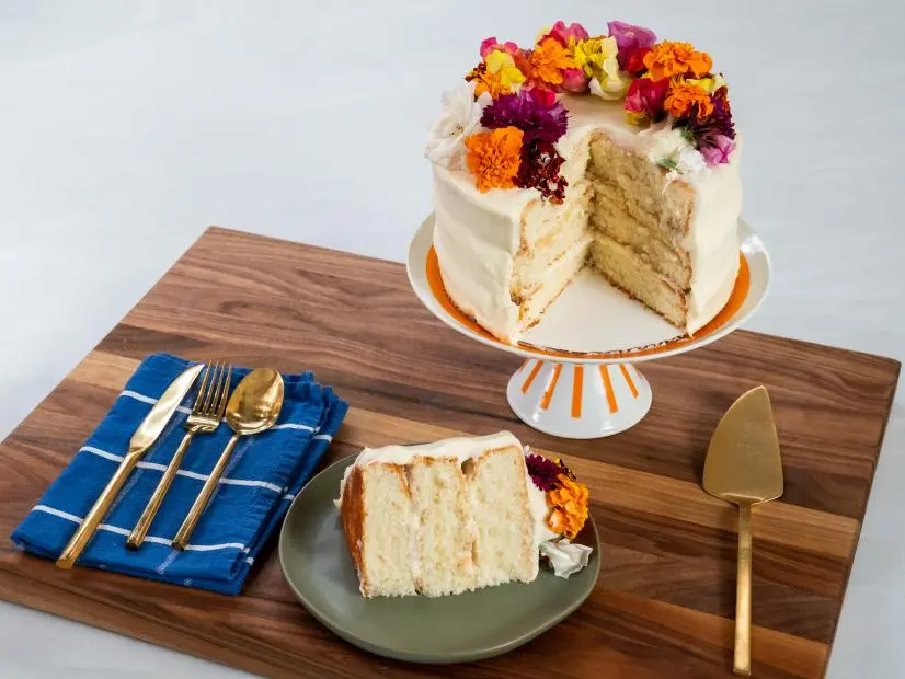 White Almond Sour Cream Cake with Almond Buttercream, as seen on Food Network Kitchen Live.