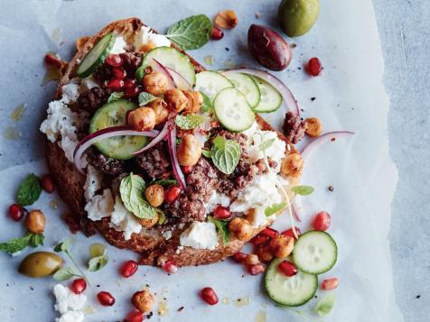 Greek Grilled Cheese with Ground Lamb, Feta and Mint
