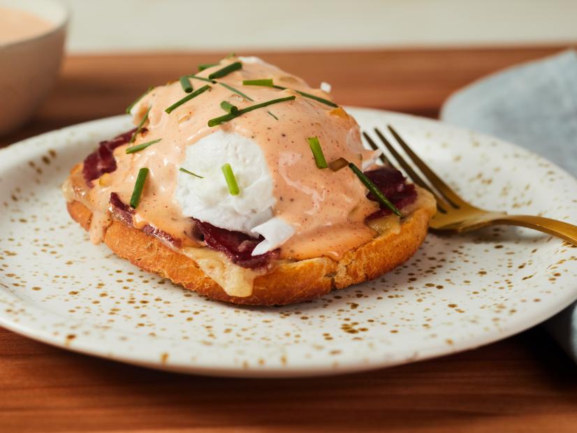 Justin Chapple's Reuben Toast w Poached Eggs, as seen on Food Network Kitchen.