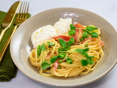 Pasta alla Chitarra with Burrata-Speck-Pea Sauce
