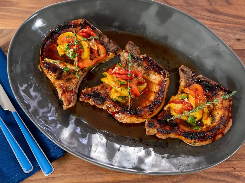 Grilled Pork Chops with Peppers and Balsamic Glaze Recipe Bobby Flay