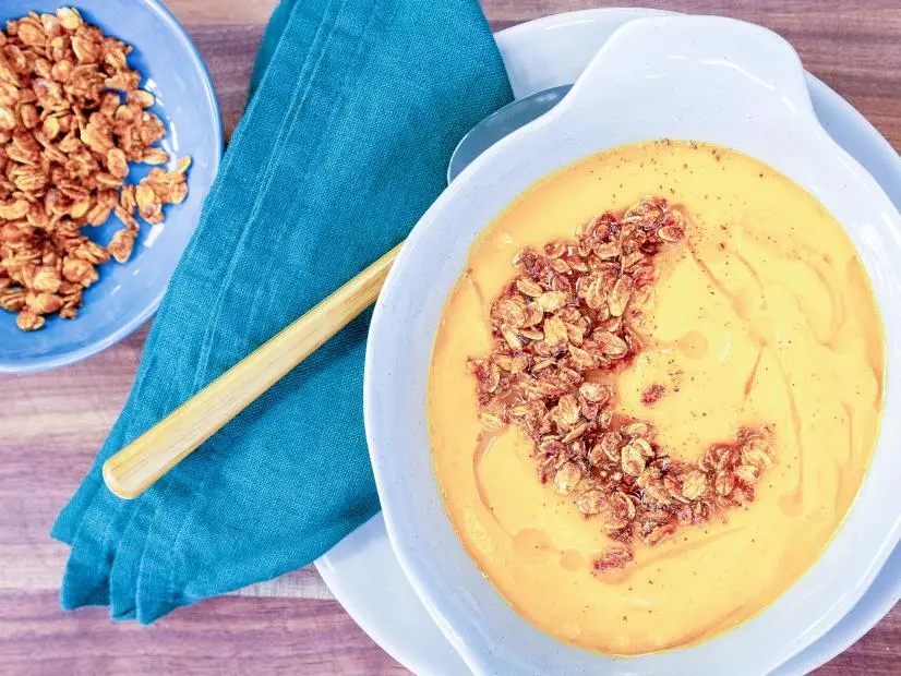 $1 Carrot Soup with Vadouvan Granola beauty, as seen on Food Network Kitchen Live.