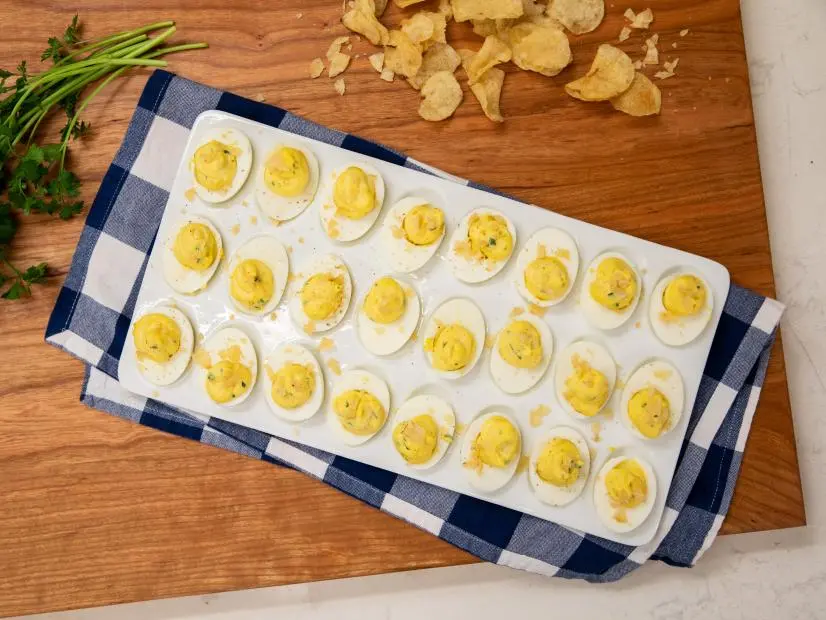 Parmesan Dijon Deviled Eggs with Crunchy Potato Chips Recipe Katie