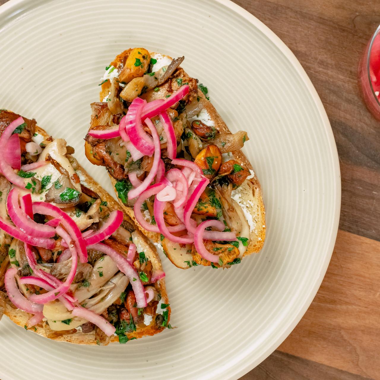 Salmon Cream Cheese with Pickled Onions Crostini