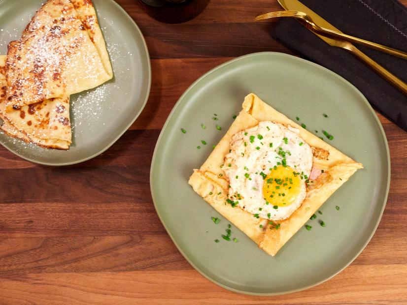 Buckwheat crepe with ham, gruyere and a fried egg, as seen on Food Network Kitchen Live.