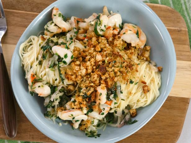 Shrimp Scampi with Angel Hair Pasta and Lemon Breadcrumbs, as seen on Food Network Kitchen Live.